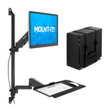 Mount-It! Single Monitor Arm Wall Mount Workstation with Keyboard Tray & CPU Holder, Height Adjustable Gas Spring Full Motion Computer Station, Fits 17–32” VESA 75x75 100x100, Black