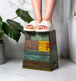 TIMRIS Small Wood Trash Can Wastebasket, Farmhouse Rectangular Garbage Can Waste Basket, Rustic Distressed Boho Wooden Trash Recycling Bin with Metal Handles, Reclaimed Wood Storage Basket (Random)