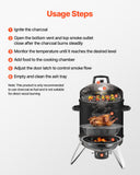 VEVOR Charcoal Smoker, 16" Vertical Charcoal BBQ Grill, Coated Steel Barbecue Smoker with 2 Grilling Grates, Thermometer, Air Vents & Removable Ash Tray, Ideal for Backyard Patio Parties Cooking