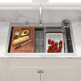 Sarlai 33 Inch Waterfall Kitchen Sink - 33x22 Inch Drop In Kitchen Sink Ledge Workstation Topmount Multifuctional Smart Stainless Steel 16 Guage Single Bowl Sinks Basin with Faucet
