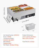 VEVOR Commercial Food Warmer, 1500W Electric Stainless Steel Steam Food Warming with Lid, Fast Heating Countertop Buffet Bain Marie with Six 1/3 Size Food Pans, for Catering, Restaurant and Party