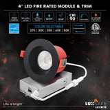 LUXRITE 6-Pack 4 Inch LED Recessed Lights with J-Box, 5CCT 2700K-5000K, 2 Hour Fire Rating, 15 Watts, 1000 Lumens, 38° Spotlight, Dimmable, IC Rated, Wet Rated, ETL - Black Trim