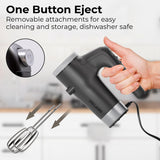 Stellagro Electric Hand Mixer 9 Speed with Stainless Steel Whisk, Flat Beater & Dough Hook, Snap Storage Case, Compact Lightweight 350 W Powerful handheld mixer for Baking & Cooking, Gray