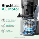 Canoly C16 Cold Press Juicer, 6" Extra Wide Feed Chute, 3-IN-1 Strainers (Juice & Sorbet & Nut Milk), Powerful AC Brushless Motor, Self Precut System, Juicer Machines with BPA-Free (Space Gray)