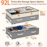 Dolicer 2 Pack Under Bed Storage with Wheels, 6in-10in Height Adjustable Underbed Storage Containers, 92L XXXL Under Bed Drawers Rolling Bin with Clear Lids for Dorm Shoes Clothes Organizers(Grey)