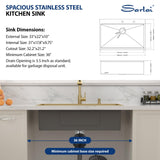 Sarlai 33 Gold Drop In Sink 33x22 Inch Drop In Kitchen Sink Gold Ledge Workstation Sink 16 Gauge Stainless Steel Single Bowl Topmount Sinks Basin