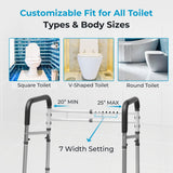 Toilet Safety Rails with Handles – Adjustable Toilet Safety Frame for Seniors, Handicap & Disabled, Toilet Assistance for Elderly, Heavy-Duty Anti-Slip Support - Fits All Toilets (Black)