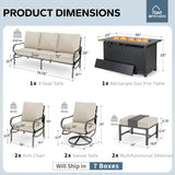 MFSTUDIO 8 Piece Metal Patio Furniture Set with Fire Pit Table, Beige