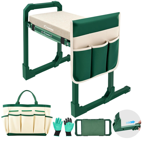 Garden Kneeler and Seat Foldable Gardening Stool with Extendable Legs & Thickened Pad, Tool/Storage Bag