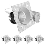 LUXRITE 4-Inch Trimless LED Recessed Spotlight, 25W, 2000LM, 5CCT Selectable 2700K-5000K, 38° Beam Angle, Dimmable, Push-n-Lock Spotlight, CRI90, Damp & IC Rated, Plaster Downlight, ETL White (4 Pack)