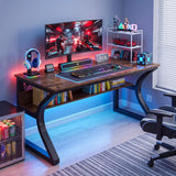 LUKYRA 47 Inch Computer Desk with Storage, Office Desk, Large Legroom, Sturdy U-Shaped Metal Frame Study Table, Home Rustic Brown