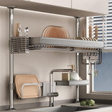 STCERY Kitchen Sink Dish Storage Rack, Over Sink Dish Drying Rack, Expandable Storage Shelf Organizer, Adjustable Height, Perfect for Family, and Camper Van(Gray 1,78cm/30.7in)