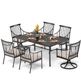 PHI VILLA Patio Dining Set, Swivel Chairs, 64" Steel Table