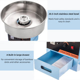 ZHAIUPON Commercial Cotton Candy Machine, 1000W Electric Candy Maker with Stainless Steel Bowl, Sugar Scoop, Ideal for Parties, Kids Birthdays, Blue