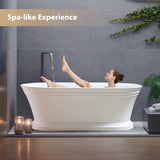 Vanity Art 59 x 30 Inches Freestanding White Acrylic Bathtub Modern Stand Alone Soaking Tub with UPC Certified Slotted Overflow and Pop-up Drain VA6610-S-TG
