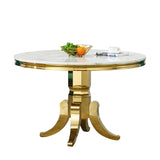 Maotifeys White Marble Dining Table for 4-6, Luxury 45" Round Faux Marble Kitchen Table for 4 Modern Circle Dining Room Tables with Classic American Style Gold Stainless Steel Base