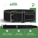 Weight lifting Belt (6mm Thick) - Genuine leather, offering back support. Double-pronged buckle, ideal for weightlifting, powerlifting, squats and deadlifts(White M)