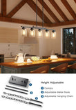 Amico Dining Room Light Fixture 5-Light Kitchen Island Lighting with Adjustable Rods, Farmhouse Decor Black Metal & Wood Chandelier with Seeded Glass Shade, Island Lights for Kitchen