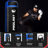 PROLAST 4Ft 135Lb XL Heavy Punching Boxing Bag for Adults, MMA, Martial Arts, Muay Thai, Kicking, Strength Training Equipment, Filled, New Edition Logo, Black and Blue