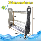 Rush Creek Creations Reel Salty Offshore and Inshore Waterproof Marine Grade 16 Rolling Fishing Rod Holder Dock/Garage Storage Rack, Gray/White, 29.8" L x 11.6" W x 30.9" H