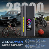 180psi Tire Inflator Portable Air Compressor,26000mah Air Pump For Car Tires,5x Fast Bicycle Pump With Digital Lcd Pressure Gauge/Led Light/Power Bank, Bike, Motorcycle（Black)