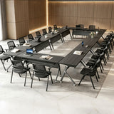 JFazzruit Folding Conference Room Table with Wheels,Modular Conference Tables Seminar Table with Grommet,Stability Enhancement,Fold Up Rolling Conference Table for Office (6, Black, 55.2IN/140CM)