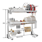 Over The Sink Dish Drainer Drying Rack 3 Tier, Full Stainless Steel Dish Drying Rack Adjustable Length 20.9''-37.4'' , Kitchen Sink Shelf, Organized Space-Saving Dish Rack with Pots and Pans Rack