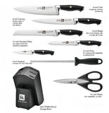 Klaus Meyer 8-Piece Kitchen Knife Set, German High Carbon Steel Pakka Wood Handle Chef Knife Set With Block, Ultra Sharp With Scissors, Sharpener Rod.