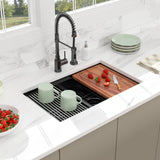 Beslend 30 Black Undermount Kitchen Sink - 30x19 Gunmetal Black Double Bowl Kitchen Sinks Workstation 16 Gauge Stainless Steel Sink Low Divide Double Basin 50/50