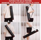 DEWEL Post Tube Expands from 30”to 51”, Waterproof Blueprint Holder Telescoping Art Tube, Large Plastic Black Fishing Rods Case Storage Tube, Light Resistant Drawing Tube with Strap (XL Size)