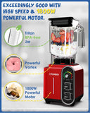 CRANDDI Smoothie Blender 52oz, 1800 Watt Commercial Blenders for Kitchen, Stainless Steel Blade 9 Speed & Self-Cleaning, Build-in Pulse, K98C Red