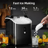 Antarctic Star Nugget Ice Maker Countertop with Soft Chewable Ice, Portable Sonic Ice Maker with Basket and Scoop, Removable Top Cover (Stainless Steel Black)