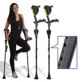Ergobaum 7G Black Mamba Forearm Crutches for Adults (1 Pair-2 Units) — Ergonomic, Foldable with Shock Absorption, LED Light & Knee Rest | Adjustable 5'–6'6", Supports 360 lbs | Real Carbon Fiber