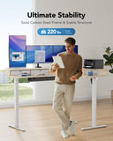 HUANUO 65″ L Shaped Standing Desk with 3 Drawers, Adjustable, Natural Wood