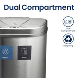 Ninestars 18.5 Gallons Automatic Touchless Kitchen Trash Can, Motion Sensor Trash Can for Kitchen, Office 70 Liter Stainless Steel Recycling Bin (2 x 9.2 Gallon Double Compartment)
