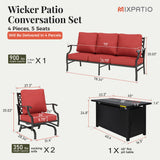MIXPATIO 4-Piece Metal Patio Conversation Set, Fire Pit Table, 50,000 BTU