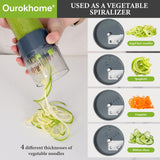 Ourokhome Veggie Chopper and Dicer with Container, Manual Hand Food Mandolin Slicer with 4 in 1 Handheld Vegetable Spiralizer (12 in 1, Gray)