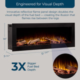 Ambe Linear 50" Electric Fireplace with Real Wood | Hidden Vent Design | Midwest Hardwood Log Set | Recessed or Built-in | Deep Realistic Ember Bed | Fireplace Insert Heater | Trim or Frameless