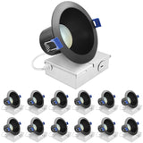 LUXRITE 4 Inch LED Recessed Ceiling Light with J-Box, CRI90, 12W, 5CCT Selectable 2700K-5000K, 960 Lumens, Dimmable Canless Downlight, Wet Rated, IC Rated, ETL Listed, Black Trim (12 Pack)