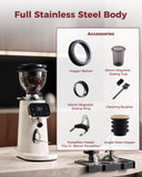 Tuni G3 64mm Flat Burr Coffee Grinder, 100 Grind Settings Electric Espresso Grinder with Single Dose Set | Commercial Grade Precision, Touchscreen | Anti-Static Tech | Stainless Steel (Ivory)