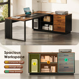 AODK 71 Inch L Shaped Executive Desk with Storage, Walnut+ Black