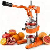 Jusfoouo Cast Iron Citrus Juicer - 13.8LB Heavy Duty Manual Orange Press, 304 Stainless Steel Cup & Strainer, Professional Lemon Grapefruit Pomegranate Squeezer for Home Bar Kitchen, Orange