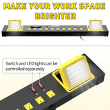 Heavy Duty Metal 10 Outlets Long Power Strip with LED Worklight, Black