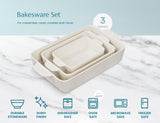 Kook Ceramic Bakeware Set, Rectangular Baking Dishes, For Casseroles, Lasagna, Cake, Small, Medium & Large Pans, Microwave & Dishwasher Safe, Set of 3, (Ivory)