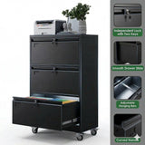 3 Drawer Lateral File Cabinet with Wheels, Lockable Metal Filing Cabinet for Home Office