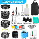Gejoy 42 Pcs Camping Cookware Mess Kit, Non Stick Lightweight Pots Pan Kettle, Collapsible Water Container and Bucket, Stainless Steel Cups Plates Forks Knives Spoons for Outdoor Backpacking Picnic