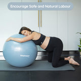 BABYGO Birthing Ball - Pregnancy Yoga Labor & Exercise Ball & Book Set Trimester Targeting, Maternity Physio, Birth & Recovery Plan Included Anti Burst Eco Friendly (Mist, 65cm)