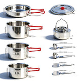 Ipretti Portable 18/8 Stainless Steel Camping Cookware Set 11 Pcs - Nesting Design, Large Capacity Pots and pan with Kettle, Compact for Picnic & Family Outdoor Cooking (4-8 People) with Carry Bag