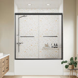 Bathtub Shower Door - 58-60" W×59" H Adjustable Aluminum Frame - 1/4 Tempered Glass - 4 Aluminum Rollers - Sliding Glass Door for Tub