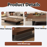 Coffee Table, Solid Wood Farmhouse Coffee Tables with Adjustable Foot Pads, Modern Large Square Center Tables for Living Room Black 31.5"x19.7"x 17.7"